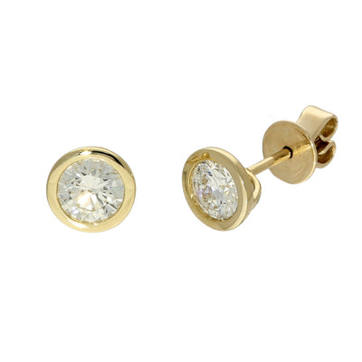 9ct Yellow Gold Laboratory-Grown Round Diamond 1ct Bezel Set Stud Earrings