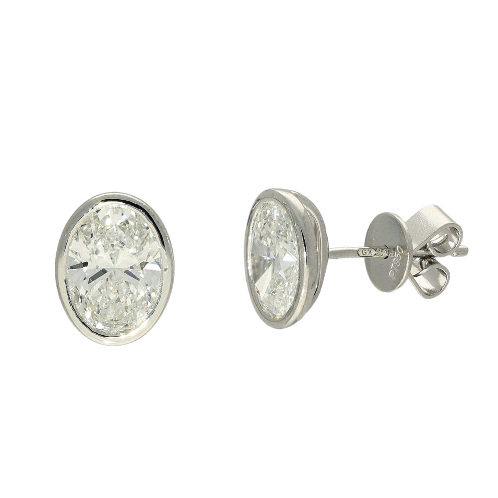 Platinum Laboratory-Grown Oval Diamond 2ct Bezel Set Stud Earrings