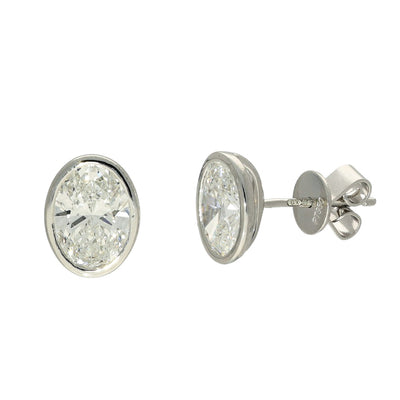 Platinum Laboratory-Grown Oval Diamond 2ct Bezel Set Stud Earrings