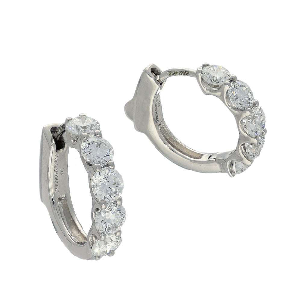 9ct White Gold 2ct Laboratory-Grown Diamond Huggy Hoop Earrings 15mm