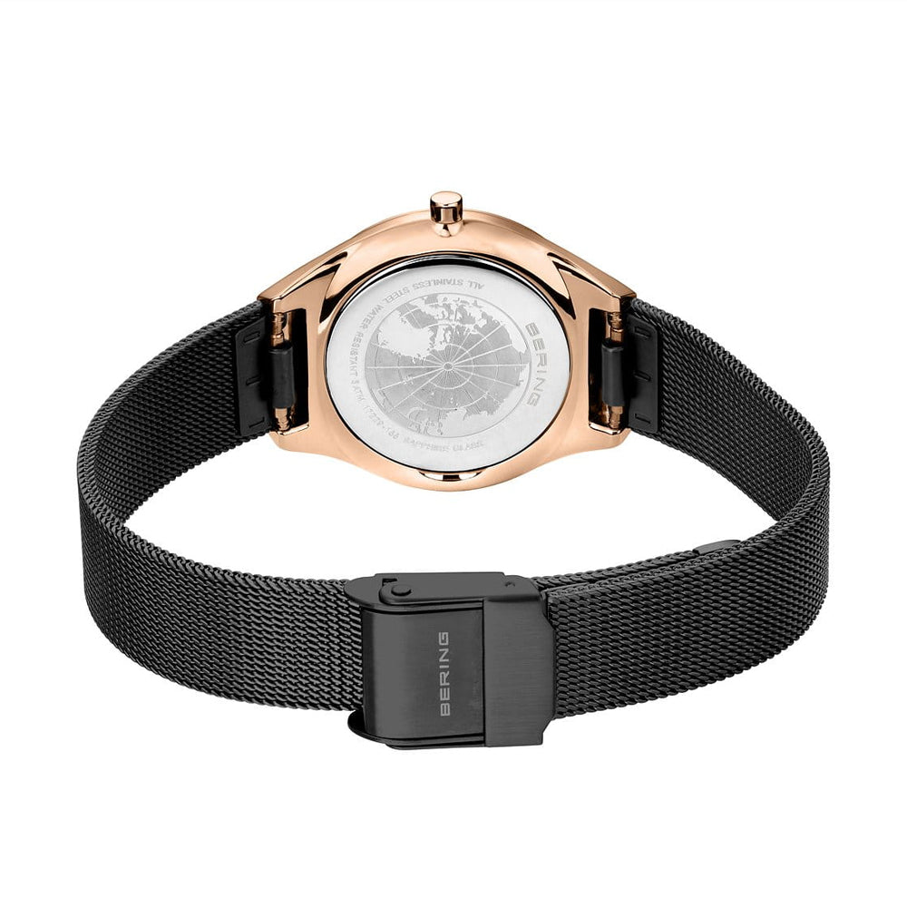 Ladies Bering Ultra Slim Rose Gold Watch Black Pearl Dial 18729