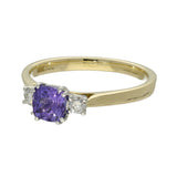 9ct Yellow Gold Cushion Cut Tanzanite and Diamond 3 Stone Ring