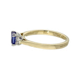 9ct Yellow Gold Cushion Cut Tanzanite and Diamond 3 Stone Ring