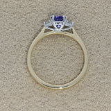 9ct Yellow Gold Cushion Cut Tanzanite and Diamond 3 Stone Ring
