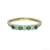 9ct Yellow and White Gold Rub-over Set Emerald and Diamond 7 Stone Ring