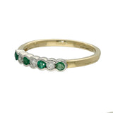 9ct Yellow and White Gold Rub-over Set Emerald and Diamond 7 Stone Ring