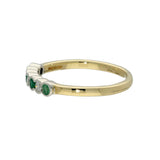 9ct Yellow and White Gold Rub-over Set Emerald and Diamond 7 Stone Ring