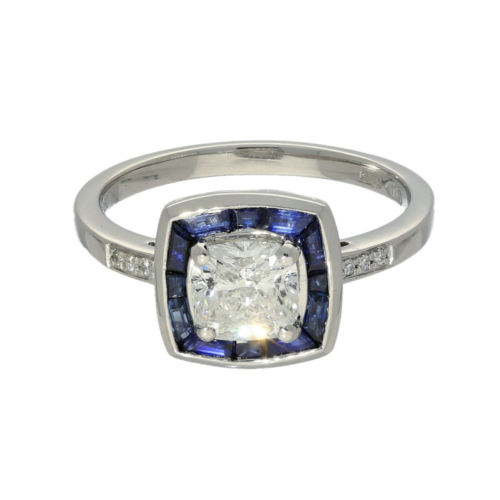 Pre-owned Platinum Certificated Diamond & Sapphire Halo Ring