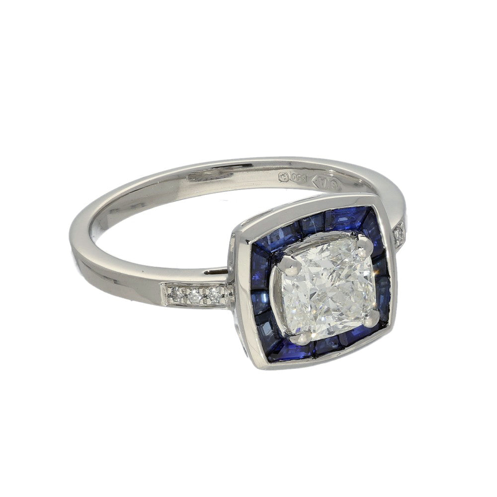 Pre-owned Platinum Certificated Diamond & Sapphire Halo Ring