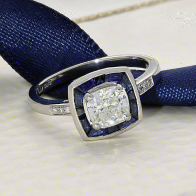 Pre-owned Platinum Certificated Diamond & Sapphire Halo Ring