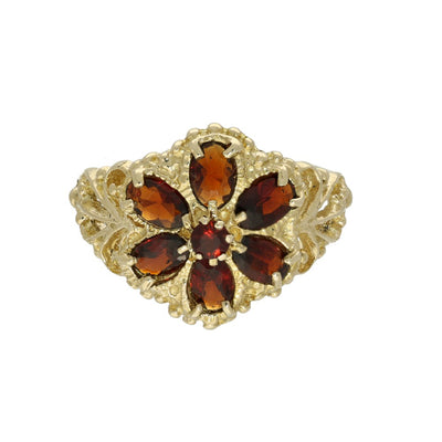 Pre-owned 9ct Yellow Gold Garnet Cluster Vintage Ring