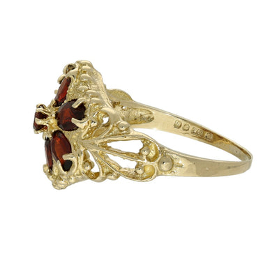 Pre-owned 9ct Yellow Gold Garnet Cluster Vintage Ring