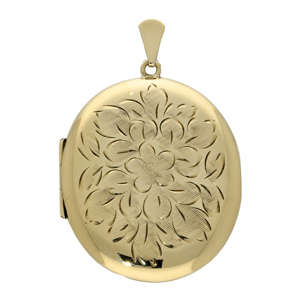 Pre-owned 9ct Yellow Gold Large Engraved Oval Vintage Locket