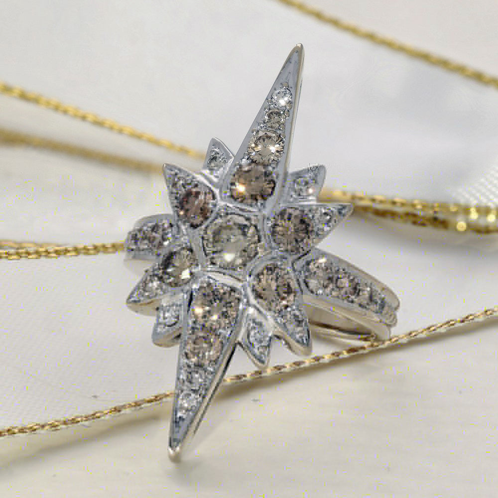 Pre-owned 18ct White Gold 1.25ct Cinnamon Diamond North Star Ring