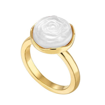 Lalique Pivoine Ring, White Crystal & 18k Gold Plated 10729200