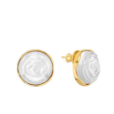 Lalique Pivoine Earrings, White Pearly Crystal & 18k Gold Plated 10729500