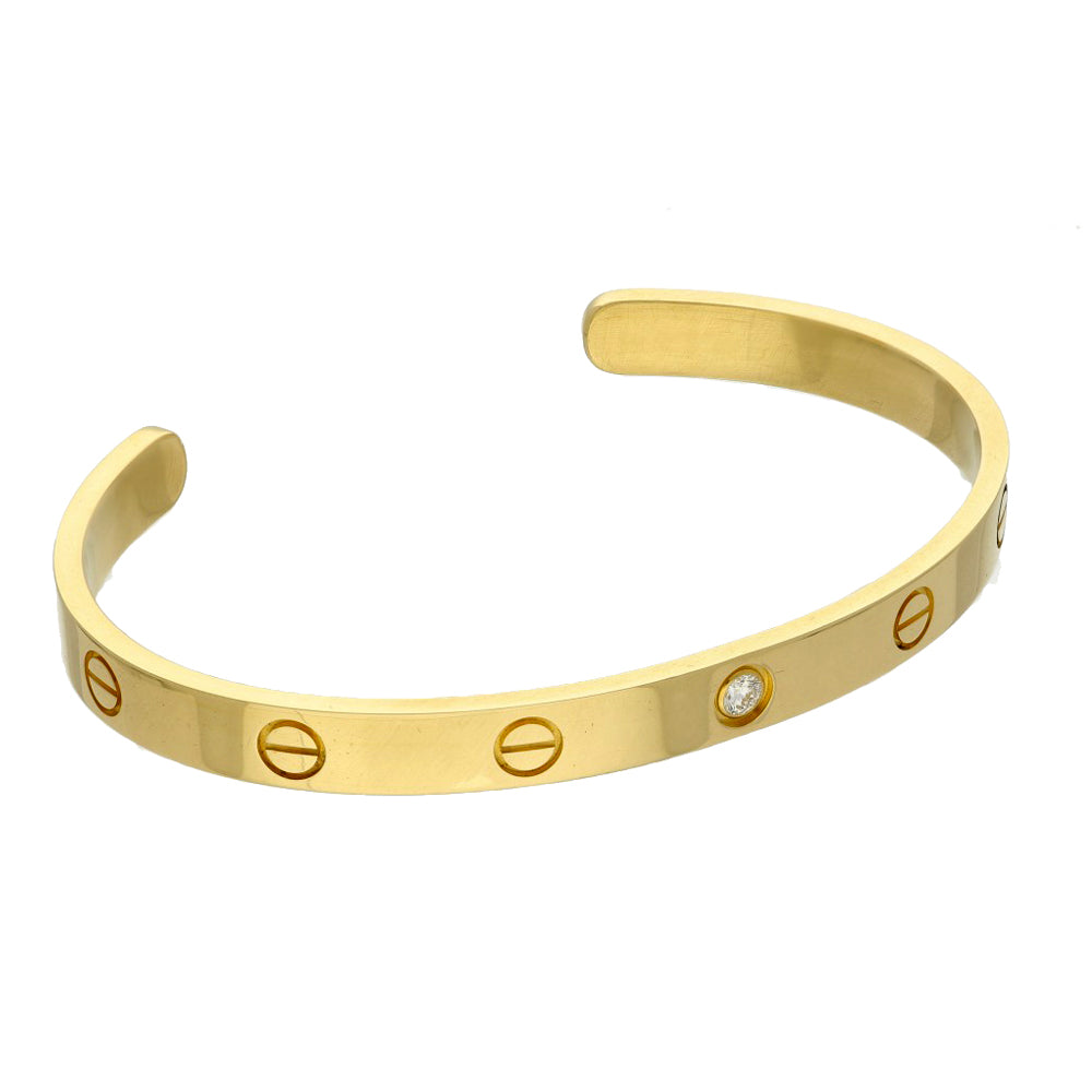 Pre-owned 18ct Yellow Gold Cartier LOVE 1 Diamond Open Bangle Size 18 Torque Bracelet