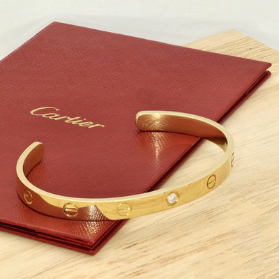 Pre-owned 18ct Yellow Gold Cartier LOVE 1 Diamond Open Bangle Size 18 Torque Bracelet