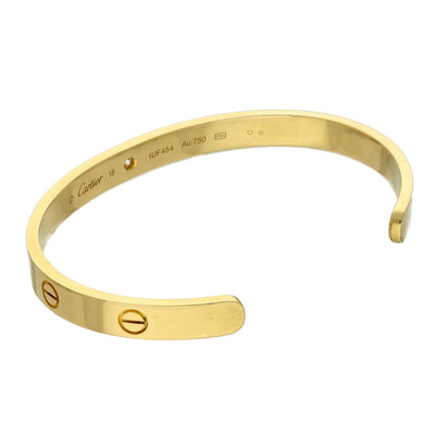 Pre-owned 18ct Yellow Gold Cartier LOVE 1 Diamond Open Bangle Size 18 Torque Bracelet