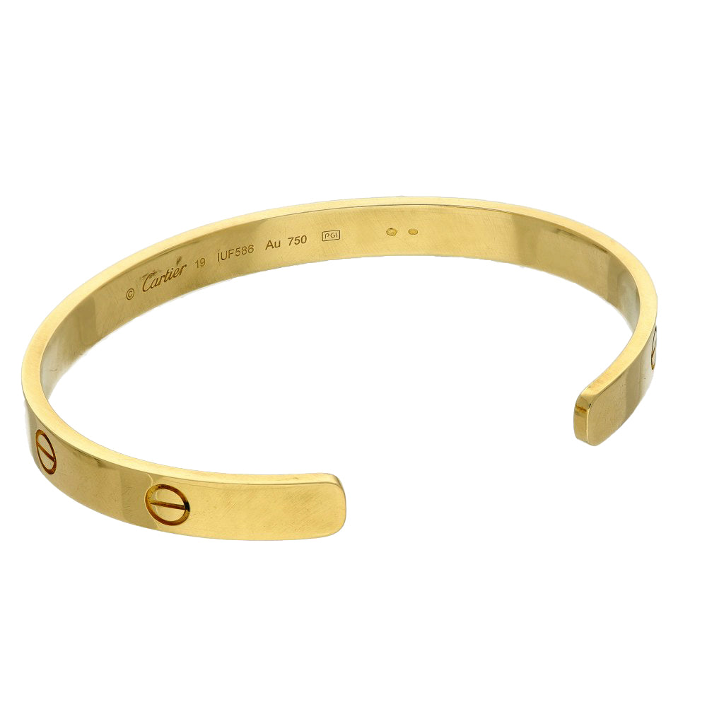 Pre-owned 18ct Yellow Gold Cartier LOVE Bangle, Open, Classic Model Size 19 Torque Bracelet