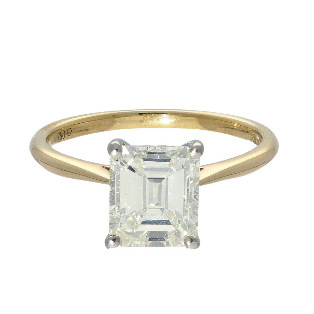 18ct Yellow Gold GIA Certificated 2.16ct Emerald Cut Diamond Solitaire Ring