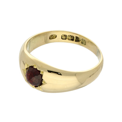 Vintage 18ct Yellow Gold & Red Stone Gypsy Signet Ring c.1914