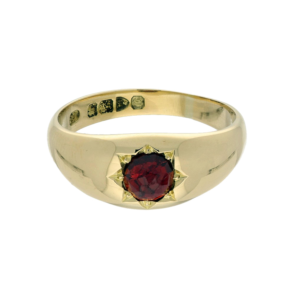 Vintage 18ct Yellow Gold & Red Stone Gypsy Signet Ring c.1914