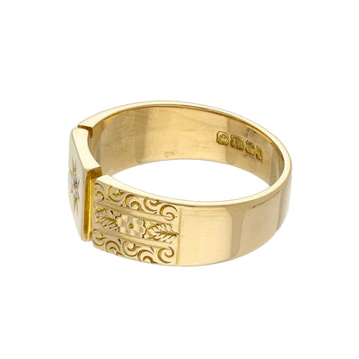Vintage 18ct Yellow Gold & Diamond Square Patterned Signet Ring c.1925
