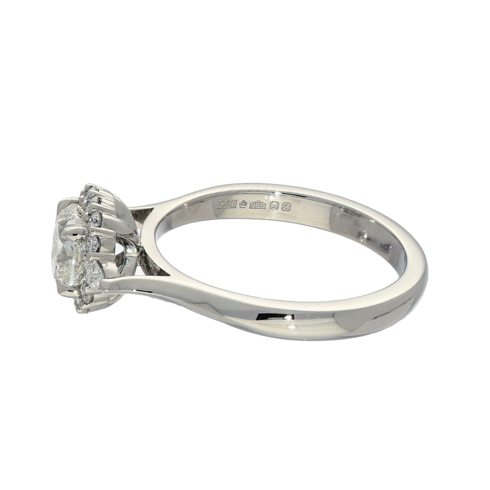 Pre-Loved Platinum Certificated 1ct Cushion Cut Diamond Halo Engagement Ring