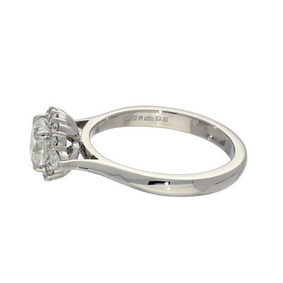Pre-Loved Platinum Certificated 1ct Cushion Cut Diamond Halo Engagement Ring