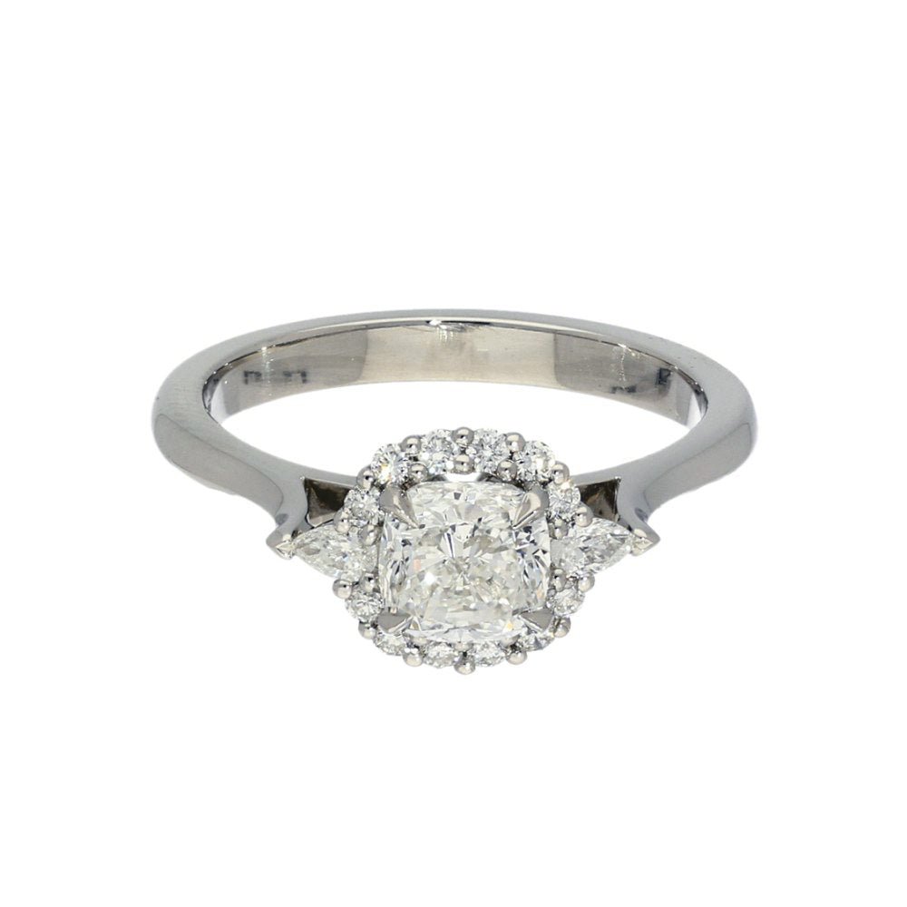 Pre-Loved Platinum Certificated 1ct Cushion Cut Diamond Halo Engagement Ring