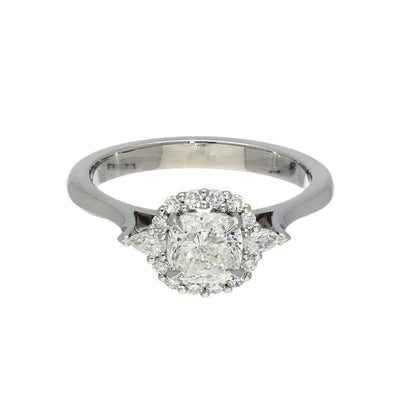 Pre-Loved Platinum Certificated 1ct Cushion Cut Diamond Halo Engagement Ring