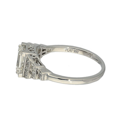 Pre-Loved Platinum Certificated 1ct Emerald Cut Diamond Art Deco Style Ring