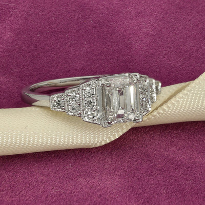 Pre-Loved Platinum Certificated 1ct Emerald Cut Diamond Art Deco Style Ring