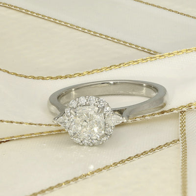 Pre-Loved Platinum Certificated 1ct Cushion Cut Diamond Halo Engagement Ring