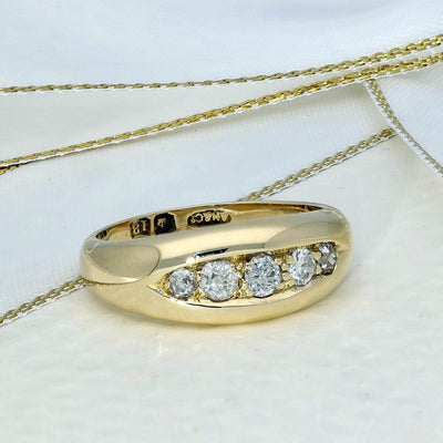 Vintage 18ct Yellow Gold Old Cut Diamond Gypsy Ring