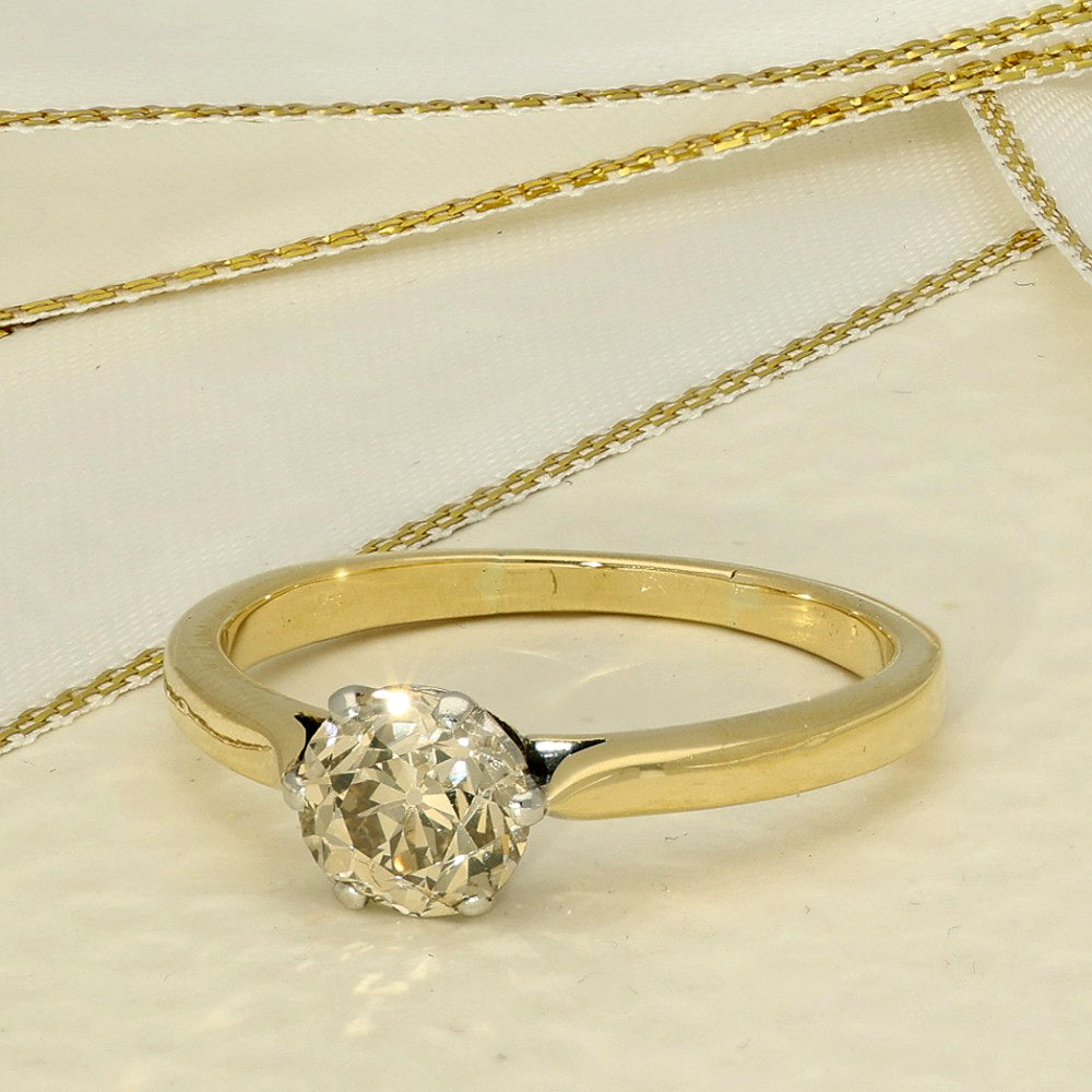 Antique 0.98ct Old Cut Diamond VVS Cinnamon Solitaire Engagement Ring