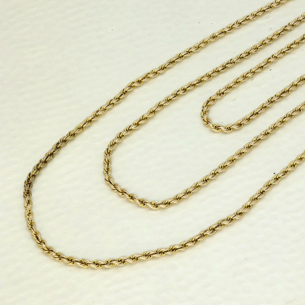 Vintage 15ct Yellow Gold Graduated 3 Row Rope Chain Necklace