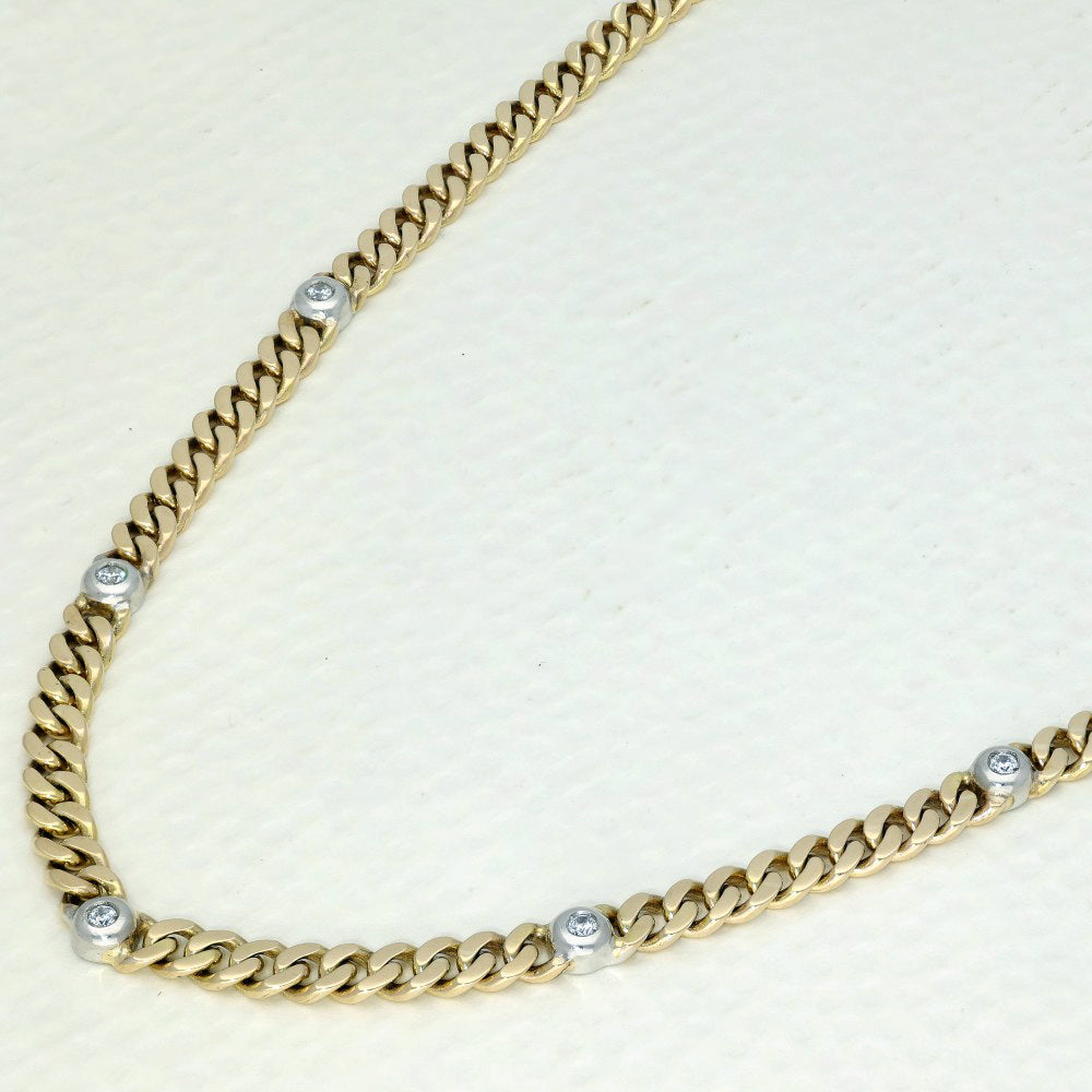 Pre-owned Bezel Set White Sapphire 9ct Yellow Gold Curb Link Chain Necklace 16"