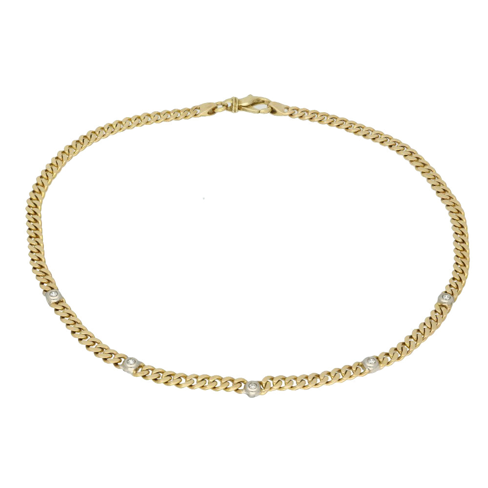 Pre-owned Bezel Set White Sapphire 9ct Yellow Gold Curb Link Chain Necklace 16"