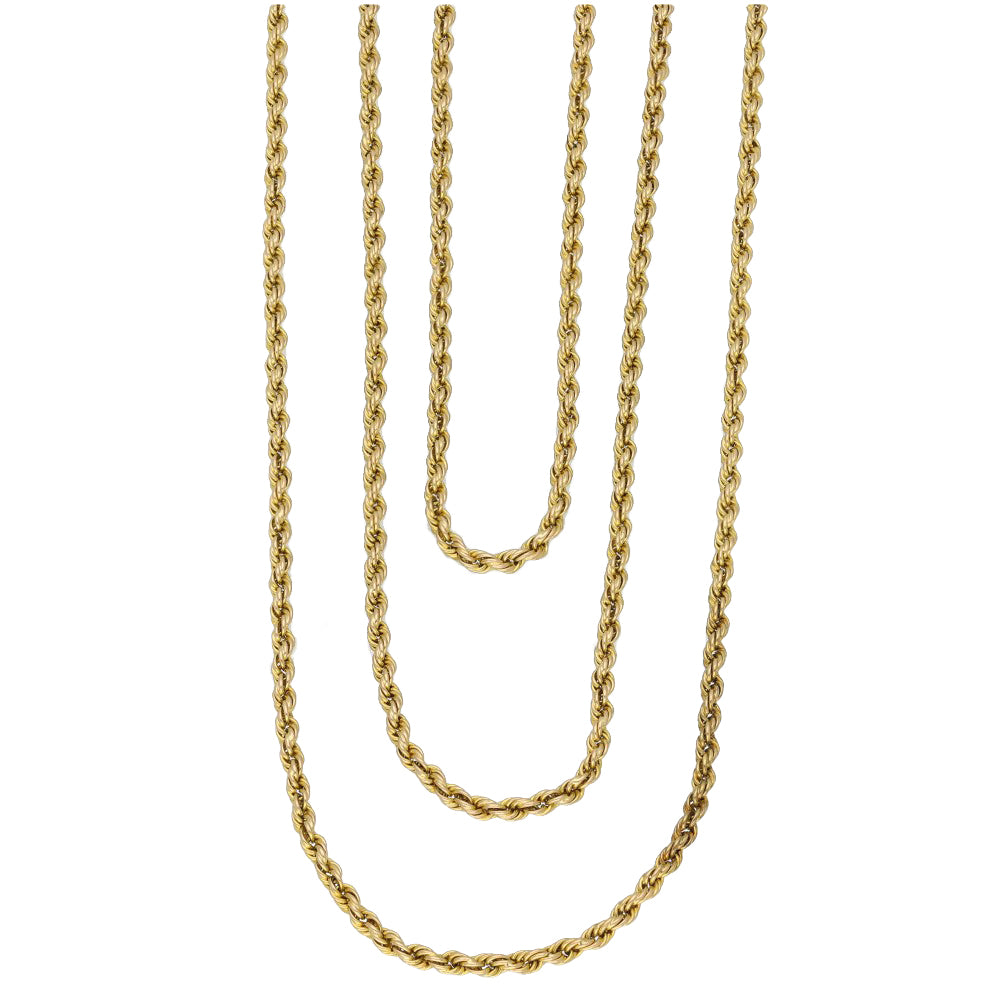 Vintage 15ct Yellow Gold Graduated 3 Row Rope Chain Necklace