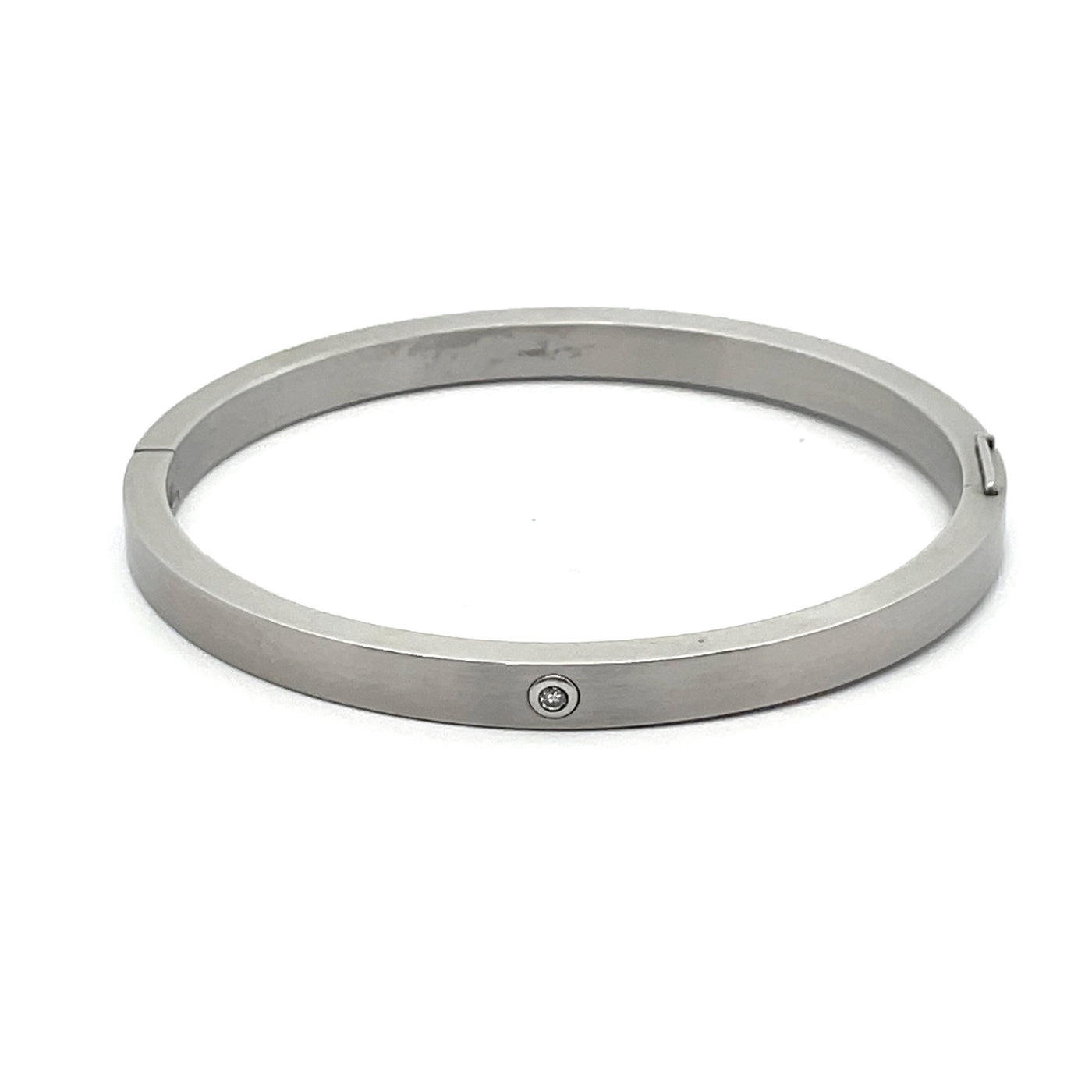 Stainless Steel & Diamond Hinged Bangle