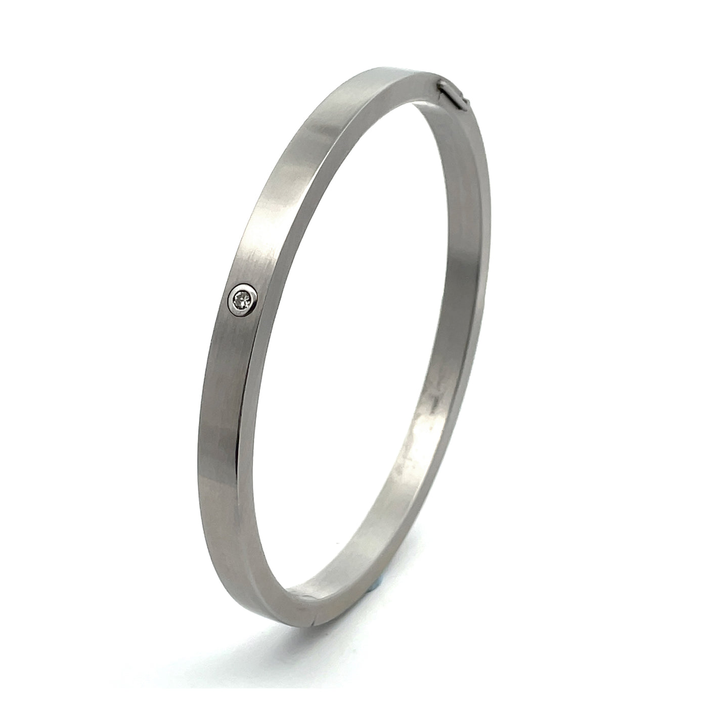 Stainless Steel & Diamond Hinged Bangle