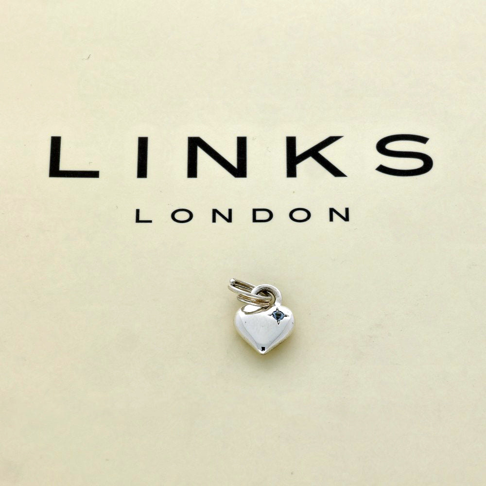 Pre-loved Links of London Silver Mini Heart Blue Gem Charm - March Birthstone