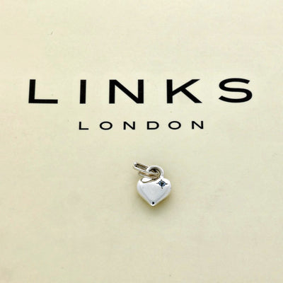 Pre-loved Links of London Silver Mini Heart Blue Gem Charm - March Birthstone