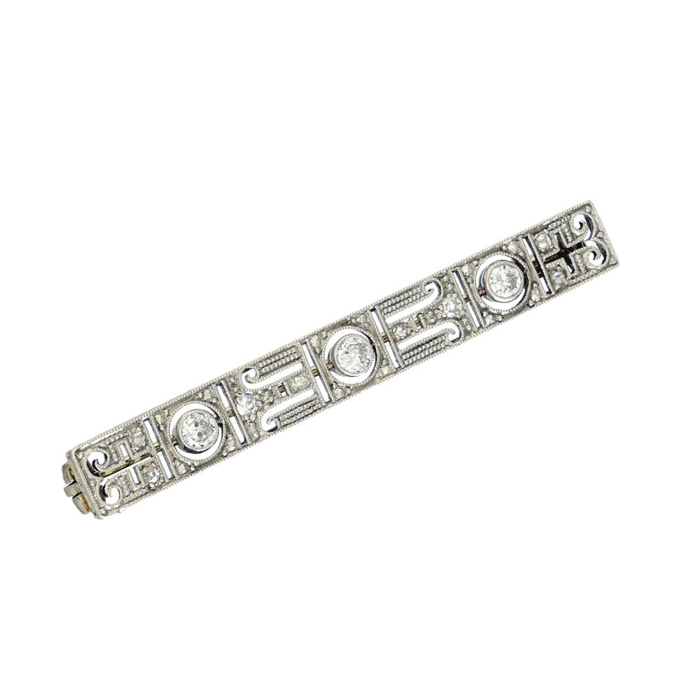 Pre-owned Art Deco 18ct & Platinum Old Cut Diamond Antique Bar Brooch