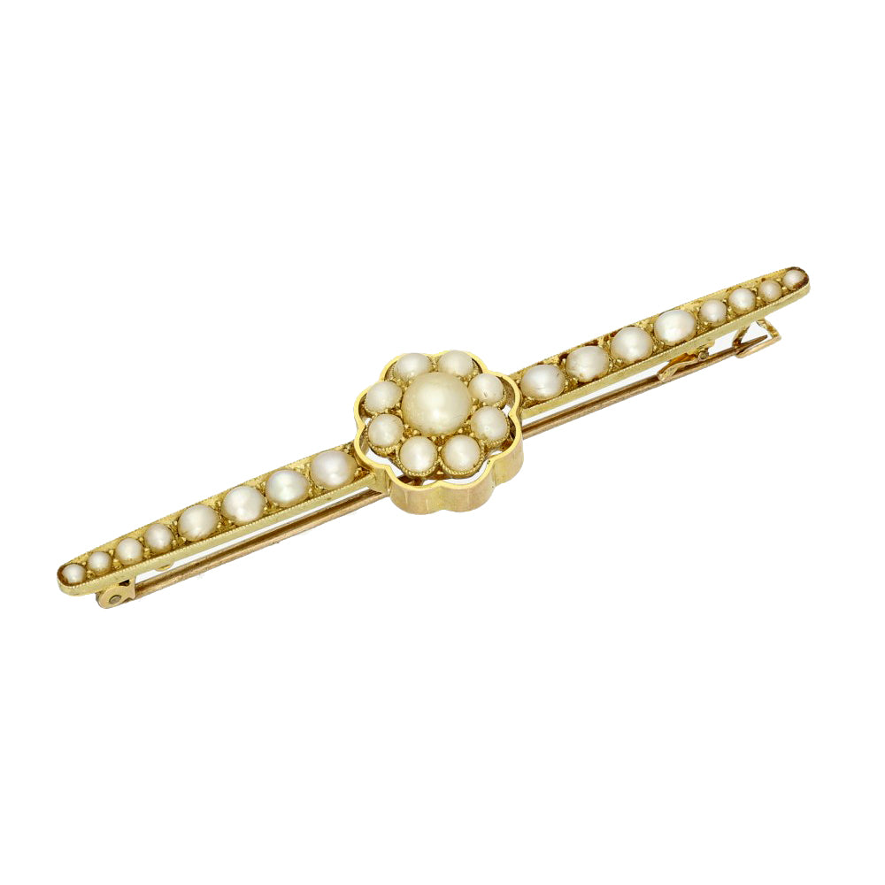 Pre-owned Vintage 15ct Yellow Gold Pearl Brooch