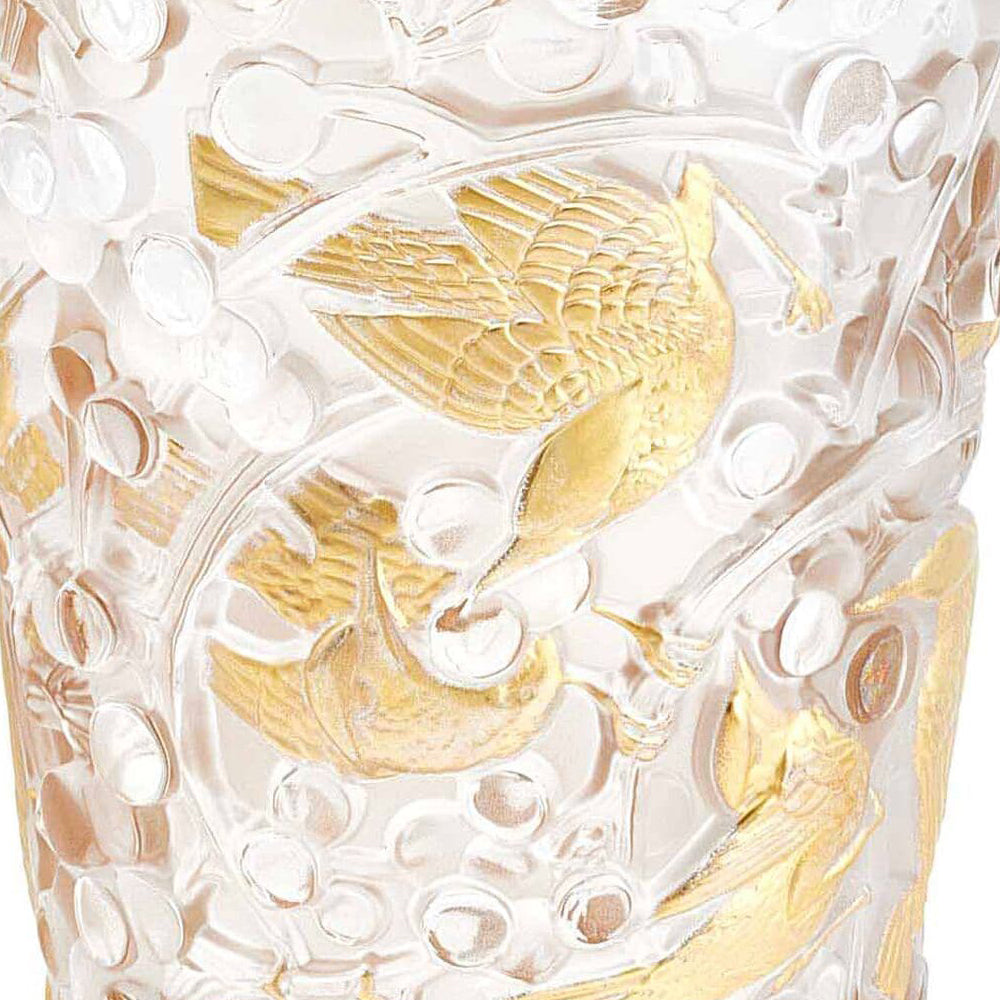 Lalique Merles et Raisins Large Vase  - Clear Crystal, Gold Stamped 10732600