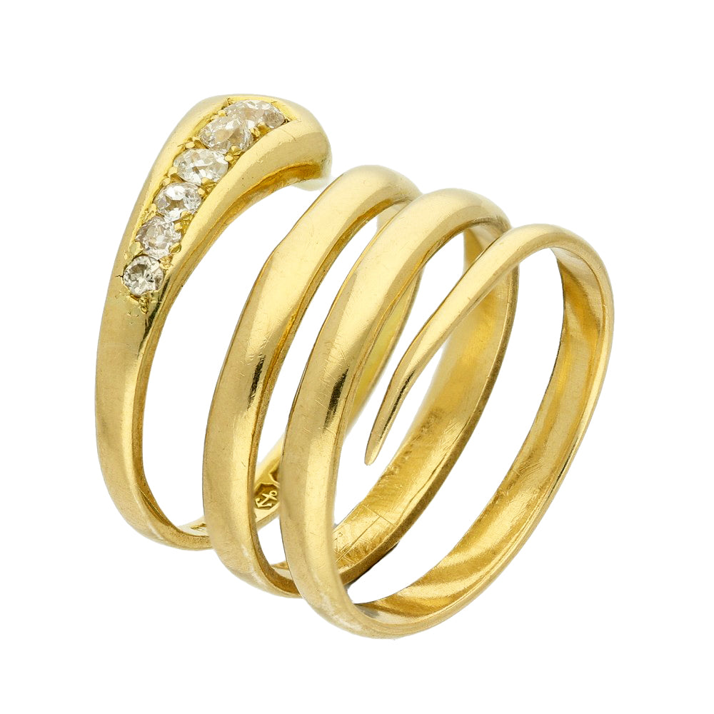 Vintage 18ct Yellow Gold Diamond Snake Ring - Victorian 1892
