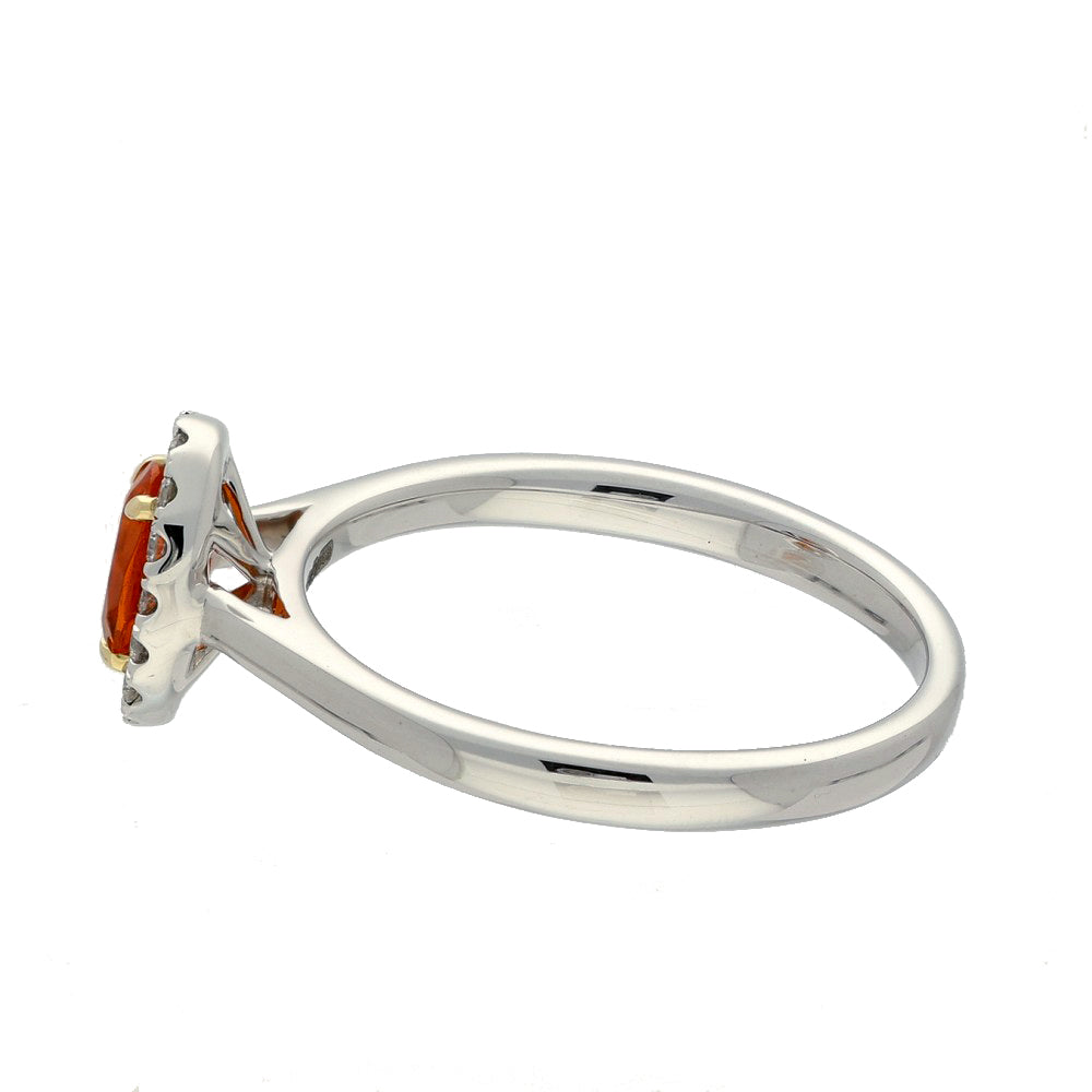 Platinum Fire Opal and Diamond Halo Ring